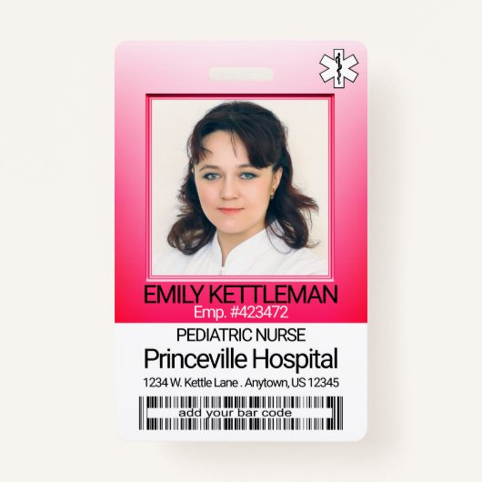 Badge Photo Médicale - Infirmière - Rose (Devant)