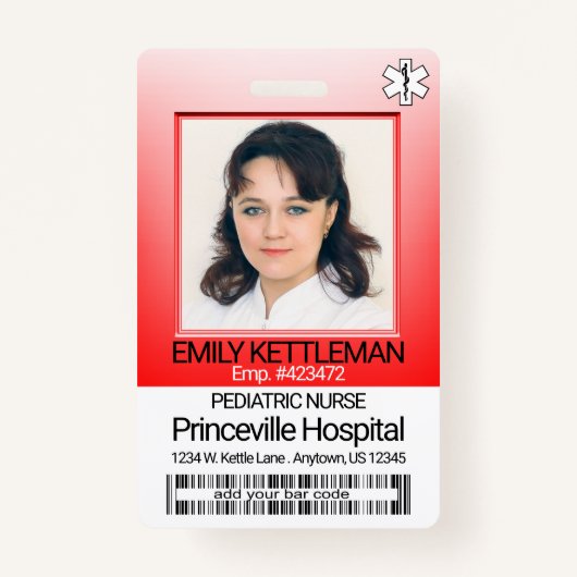 Badge Photo Médicale - Infirmière - Rouge (Devant)
