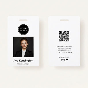 Badge Photo Moderne avec Logo   Nom de l'Employé Personn