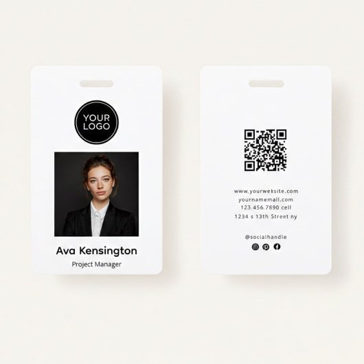 Badge Photo Moderne avec Logo | Nom de l'Employé Personn