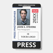 Badge Photo noir bleu et ID de presse avec logo plus gra (Avant)