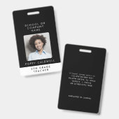 Badge Photo noire chic - Petite entreprise ou ID enseign (Front & Back)