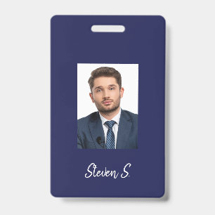 Badge photo nom couleur bleu marine blanc