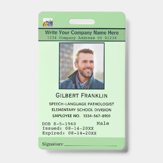 Badge Photo Nom de l'employé Code barre Logo ID personna (Avant)
