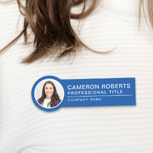 Badge photo nominatif magnétique simple bleu