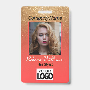 Badge Photo - Paillettes Corail et Or