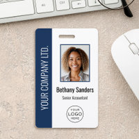Photo personnalisé d'employé, logo, nom bleu