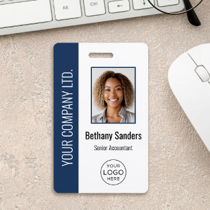 Badge Photo personnalisé d'employé, logo, nom bleu