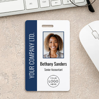 Badge Photo personnalisé d'employé, logo, nom bleu