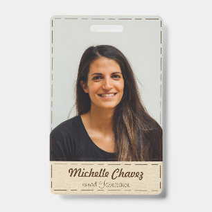 Badge photo personnalisé en cuir blanc cassé