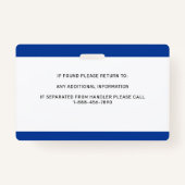 Badge Photo personnalisée Bleu Blanc PTSD Service Chien  (Dos)