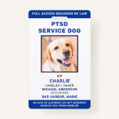 Badge Photo personnalisée Bleu Blanc PTSD Service Chien  (Devant)