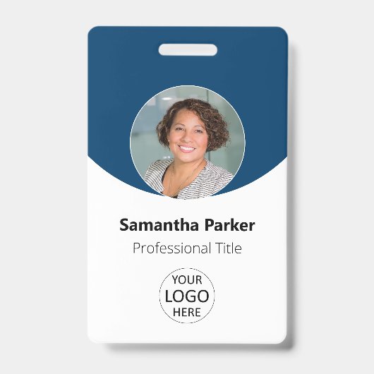 Badge Photo Personnalisée Bleue, Logo, Code Barque Emplo (Avant)