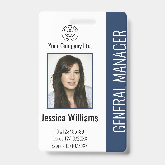 Badge Photo personnalisée de l'employé, Code barre, Logo (Front)