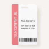 Badge Photo personnalisée de l'employé, Code barre, Logo (Dos)