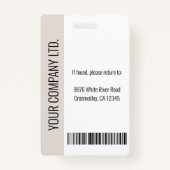 Badge Photo personnalisée de l'employé, Code barre, Logo (Dos)