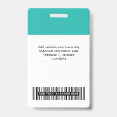 Badge Photo personnalisée de l'employé, Code barre, Logo (Dos)