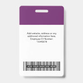 Badge Photo personnalisée de l'employé, Code barre, Logo (Dos)