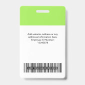 Badge Photo personnalisée de l'employé, Code barre, Logo (Dos)