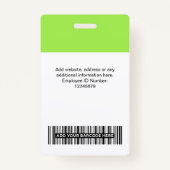 Badge Photo personnalisée de l'employé, Code barre, Logo (Dos)