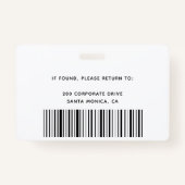 Badge Photo personnalisée de l'employé, Code barre, Logo (Dos)