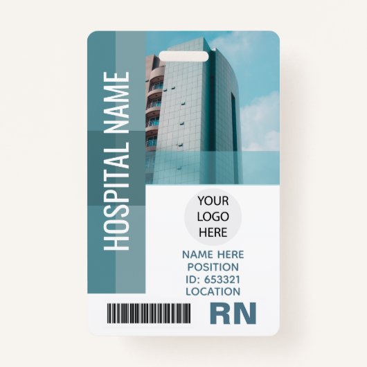 Badge Photo personnalisée de l'employé, Code barre, Logo (Devant)