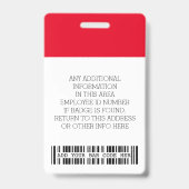Badge Photo personnalisée de l'employé, Code barre, Logo (Arrière)
