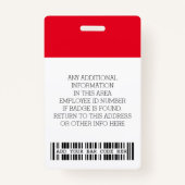 Badge Photo personnalisée de l'employé, Code barre, Logo (Dos)