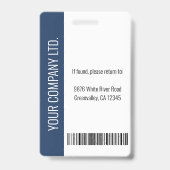 Badge Photo personnalisée de l'employé, Code barre, Logo (Back)