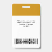 Badge Photo personnalisée de l'employé, Code barre, Logo (Dos)