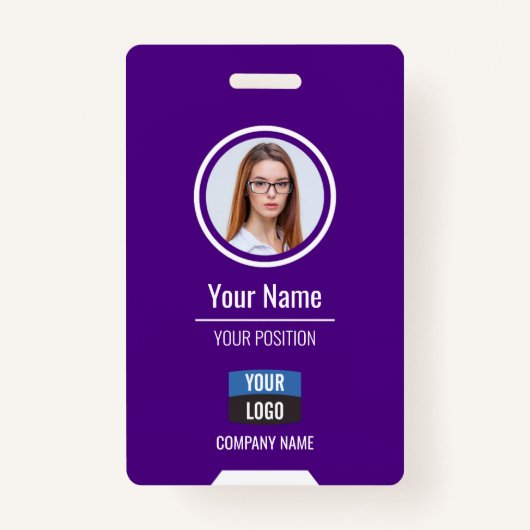 Badge Photo personnalisée de l'employé, Code barre, Logo (Devant)