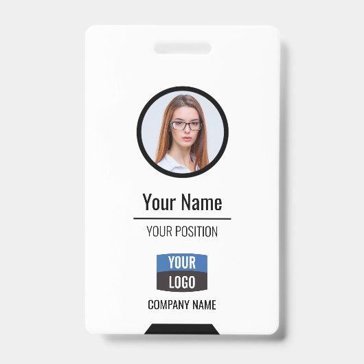Badge Photo personnalisée de l'employé, Code barre, Logo (Avant)