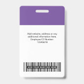 Badge Photo personnalisée de l'employé, Code barre, Logo (Dos)