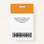 Badge Photo personnalisée de l'employé, Code barre, Logo (Dos)