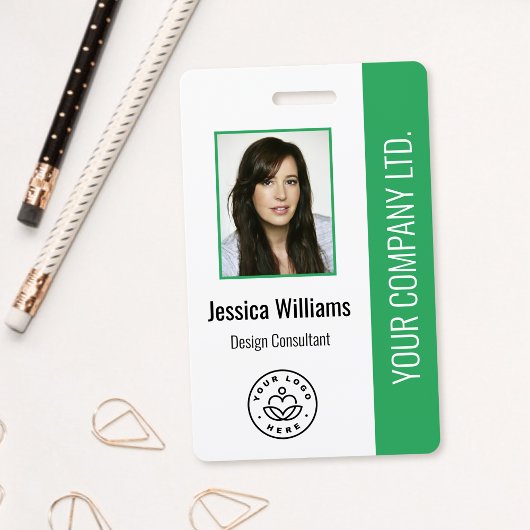Badge Photo personnalisée de l'employé, Code barre, Logo