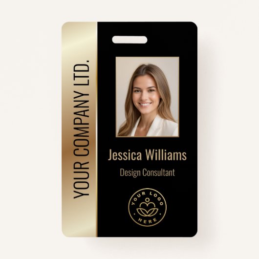 Badge Photo personnalisée de l'employé, Code barre, Logo (Devant)