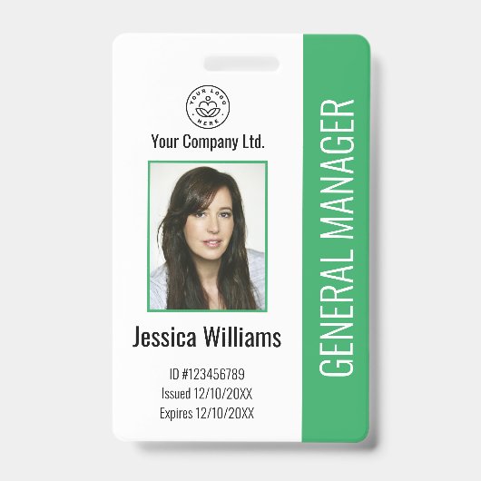 Badge Photo personnalisée de l'employé, Code barre, Logo (Avant)