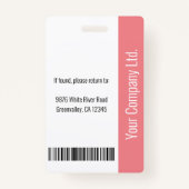 Badge Photo personnalisée de l'employé, Code barre, Logo (Dos)