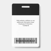 Badge Photo personnalisée de l'employé, Code barre, Logo (Dos)