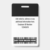 Badge Photo personnalisée de l'employé, Code barre, Logo (Arrière)