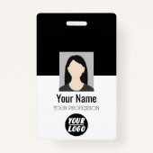 Badge Photo personnalisée de l'employé, Code barre, Logo (Devant)