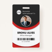 Badge Photo personnalisée de l'employé, code barre, noir (Devant)