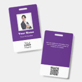 Badge Photo personnalisée de l'employé, code QR, logo, i (Recto et verso)