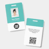 Badge Photo personnalisée de l'employé, code Qr, logo, n (Avant & arrière)