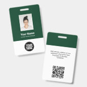 Badge Photo personnalisée de l'employé, code Qr, logo, n (Avant & arrière)