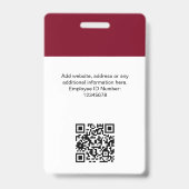 Badge Photo personnalisée de l'employé, code Qr, logo, n (Dos)