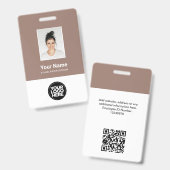 Badge Photo personnalisée de l'employé, code Qr, logo, n (Avant & arrière)