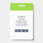 Badge Photo personnalisée de l'employé, logo, code à bar (Dos)