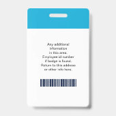 Badge Photo personnalisée de l'employé, logo, code à bar (Dos)