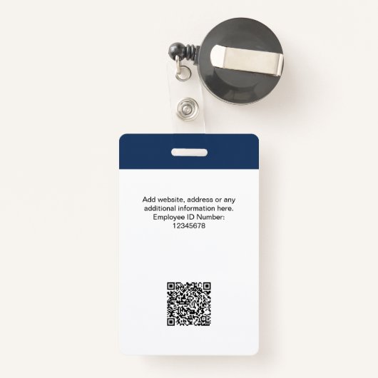 Badge Photo personnalisée de l'employé, logo, nom, code  (Back with Retractable)